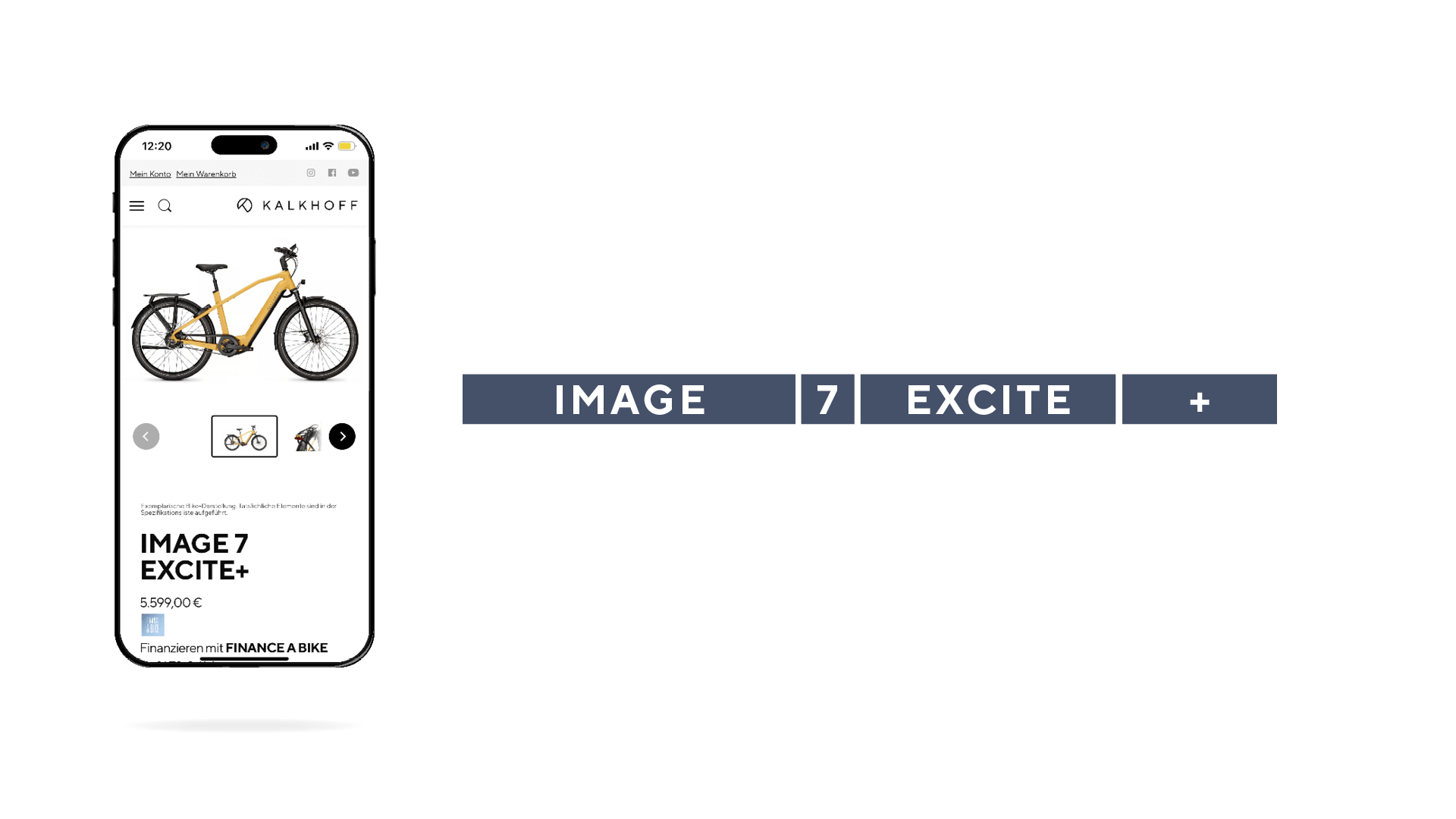 eingeblendetes Smartphone, darauf ein gelbes Image 7 Excite+ zu sehen