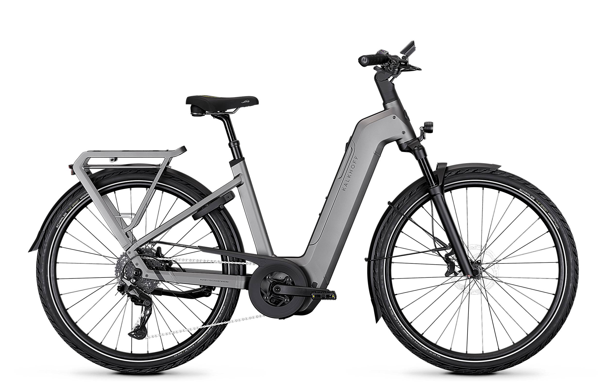 Graues Trekking E-Bike mit Tiefeinstieg von Kalkhoff