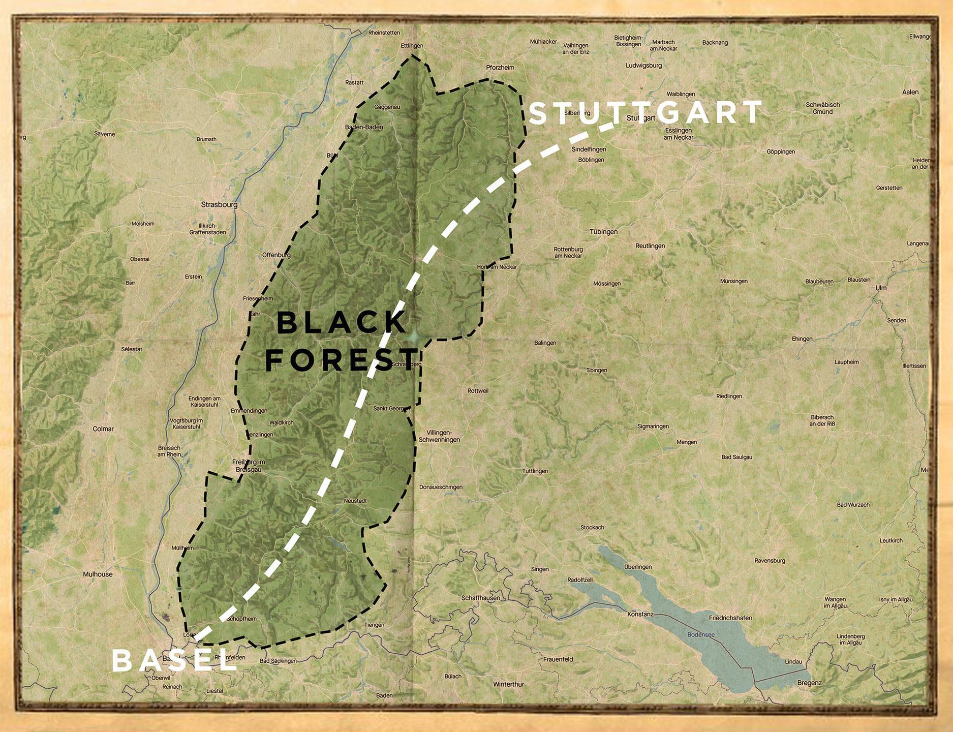 Black Forest Map Basel Stuttgart